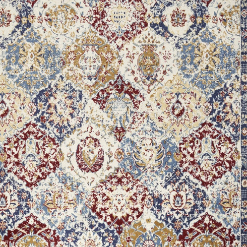4' X 6' Navy Blue Damask Power Loom Distressed Area Rug
